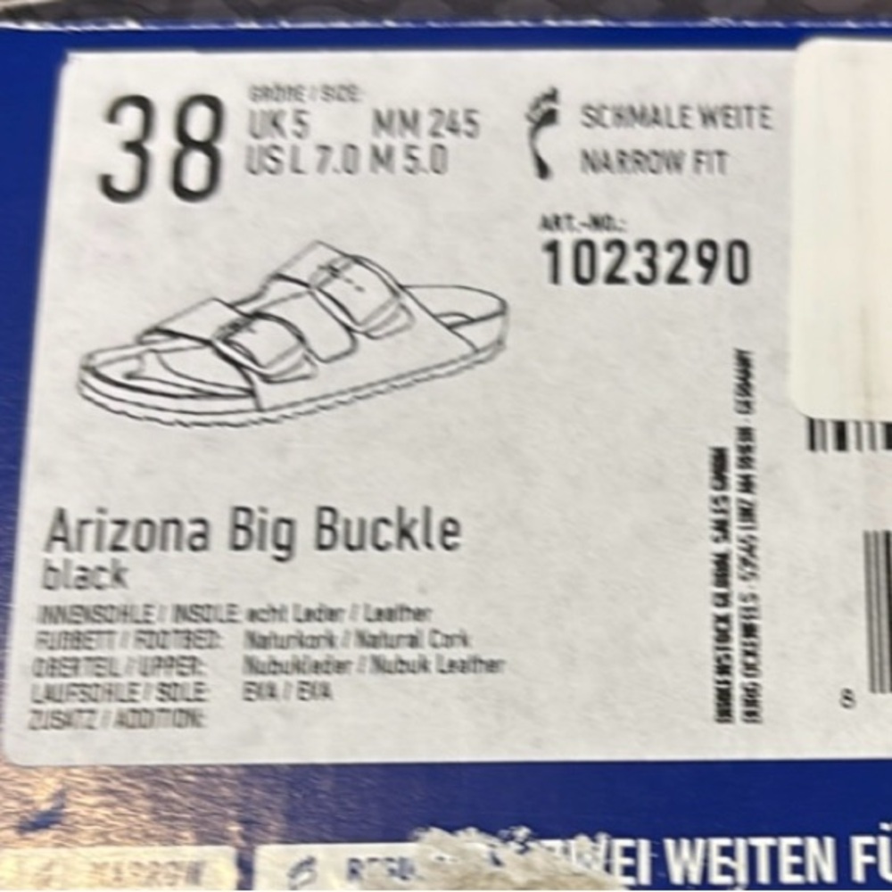 Birkenstock Arizona big buckle nubuck soft footbed 38 narrow Black Sandals - Picture 2 of 10
